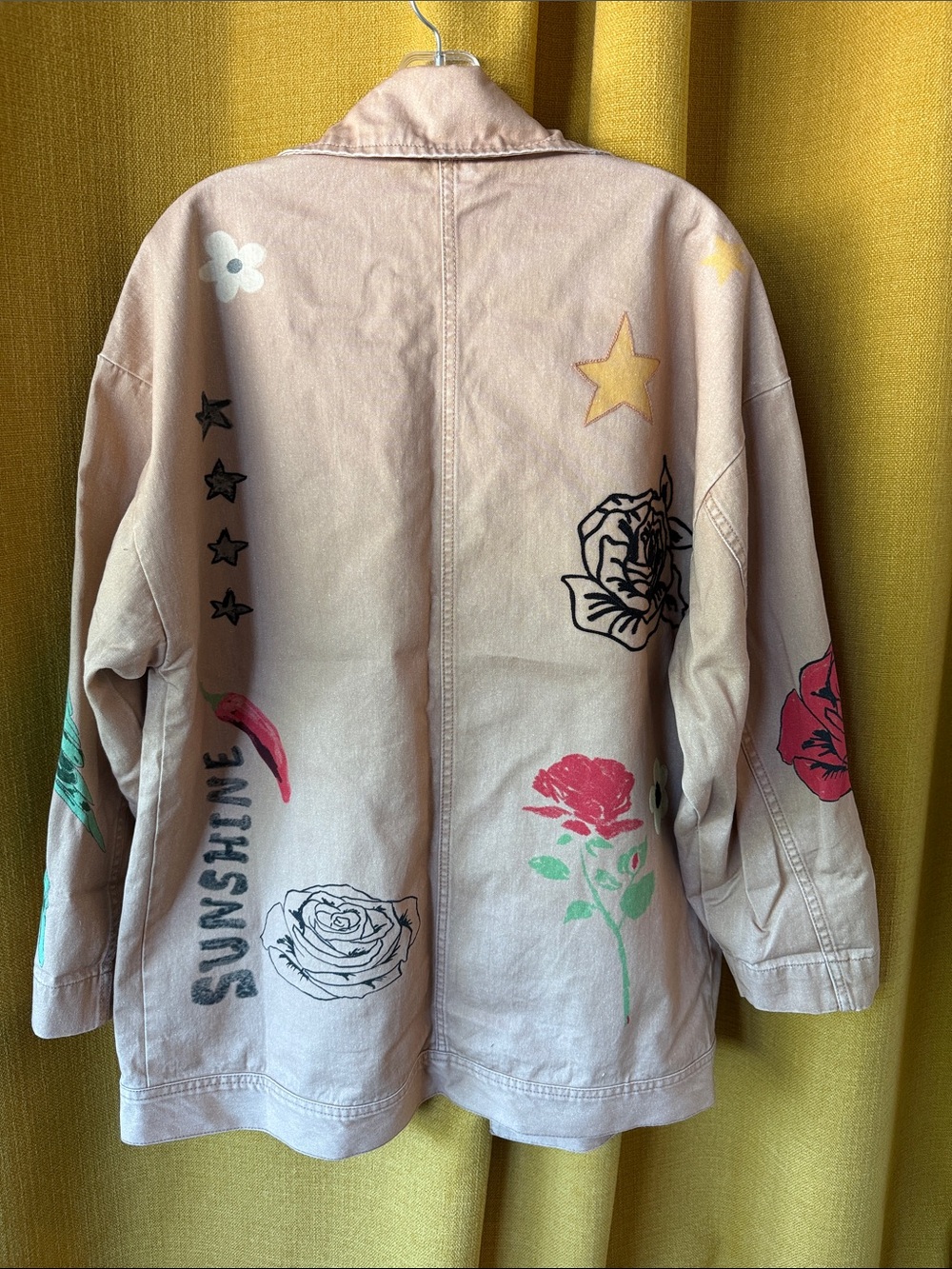 We The Free Beige Painted Floral & Graphic Jean Jacket - Picture 5 of 5